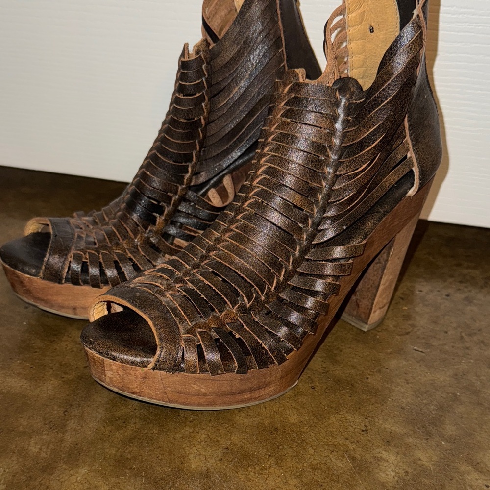 Brown Leather Women's Heeled Sandals